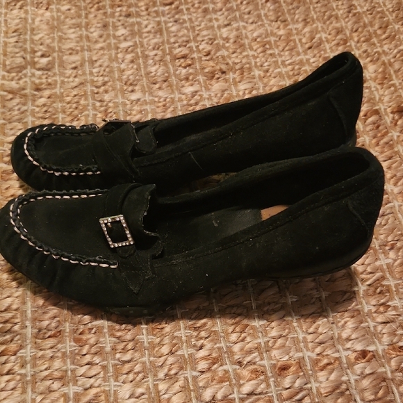 Bakers Black Suede Heels with Silver Buckle - Picture 1 of 10